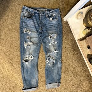 Boyfriend blue jeans, ripped, stretch, size 8, boyfriend